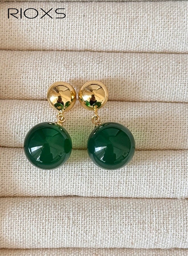 ريوكس أقراط نسائية خضراء عتيقة، أقراط دائرية متدلية ذات حركة رقيقة، طراز عرقي بسيط مستوحى من الطراز البوهيمي، لمسات ذهبية مضادة للحساسية، مناسبة للارتداء اليومي والمناسبات الخاصة مثل المواعيد والذكرى السنوية. - Image 2